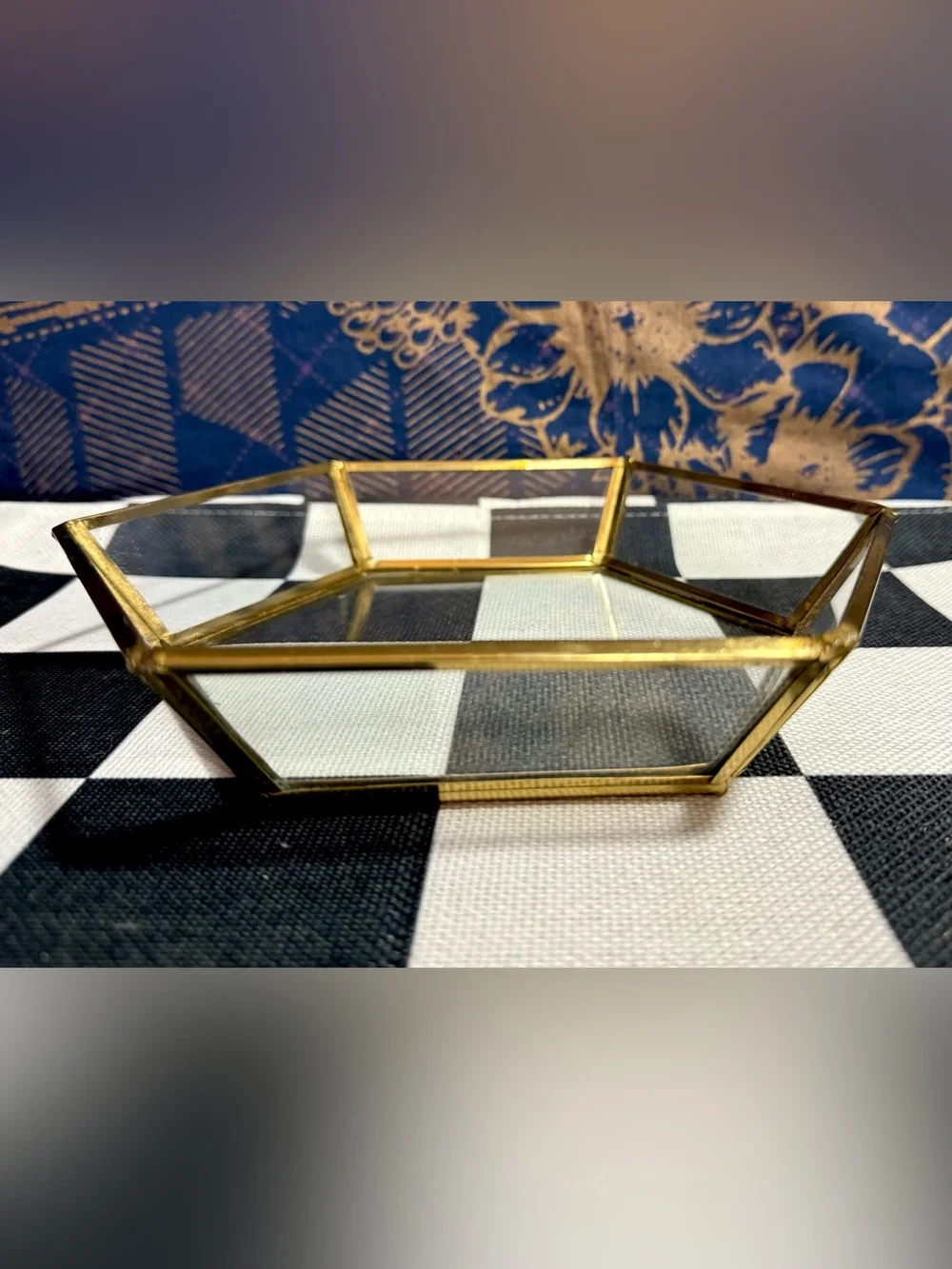 Vintage Hexagon Glass & Brass 8